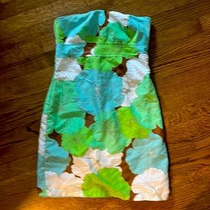 Size small reversible strapless dress. Zipper. Small dot stain pictured